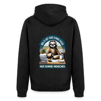 lustiger faLustiger Faultier Spruch keine dumme Fr - Unisex Premium Bio Zip Hoodie - Schwarz - Hinten - Nico (187cm)