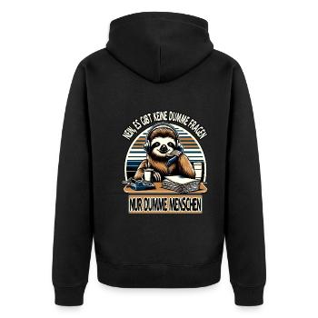 lustiger faLustiger Faultier Spruch keine dumme Fr - Unisex Premium Bio Zip Hoodie - Schwarz - Hinten - Nico (187cm)