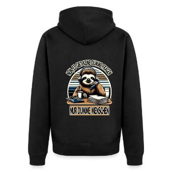 lustiger faLustiger Faultier Spruch keine dumme Fr - Unisex Premium Bio Zip Hoodie - Schwarz - Hinten - Nico (187cm)