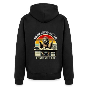 lustiger faLustiger Faultier Spruch Arbeitsplatz - Unisex Premium Bio Zip Hoodie - Schwarz - Hinten - Nico (187cm)