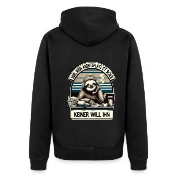 lustiger faLustiger Faultier Spruch Arbeitsplatz - Unisex Premium Bio Zip Hoodie - Schwarz - Hinten - Nico (187cm)