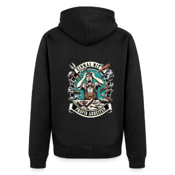 Einmal Mit Profis Arbeiten lustiger Handwerker - Unisex Premium Bio Zip Hoodie - Schwarz - Hinten - Nico (187cm)
