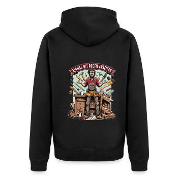 Einmal Mit Profis Arbeiten lustiger Handwerker - Unisex Premium Bio Zip Hoodie - Schwarz - Hinten - Nico (187cm)