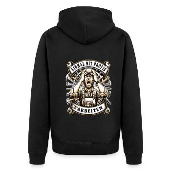 Einmal Mit Profis Arbeiten lustiger Handwerker - Unisex Premium Bio Zip Hoodie - Schwarz - Hinten - Nico (187cm)