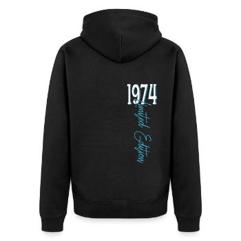 1974 Vintage anniversaire drôles dictons - Veste à capuche bio Premium Unisexe - noir - Dos - Nico (187cm)