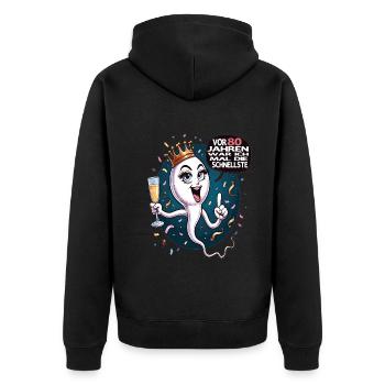 Vor 80 Jahren War Ich die Schnellste Frau - Unisex Premium Bio Zip Hoodie - Schwarz - Hinten - Nico (187cm)