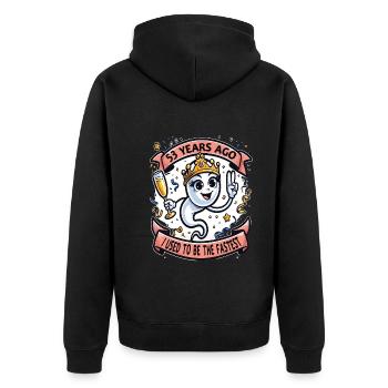 Vor 53 Jahren War Ich die Schnellste Frau - Unisex Premium Bio Zip Hoodie - Schwarz - Hinten - Nico (187cm)