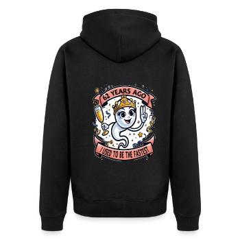 62 Years Ago I Was The Fastest Woman - Unisex Premium Organic Zip Hoodie - black - Back - Nico (187cm)