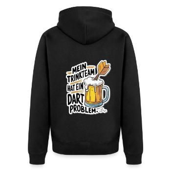 Mein Trinkteam Hat Ein Dart Problem - Unisex Premium Bio Zip Hoodie - Schwarz - Hinten - Nico (187cm)