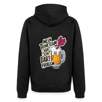 Mein Trinkteam Hat Ein Dart Problem - Unisex Premium Bio Zip Hoodie - Schwarz - Hinten - Nico (187cm)