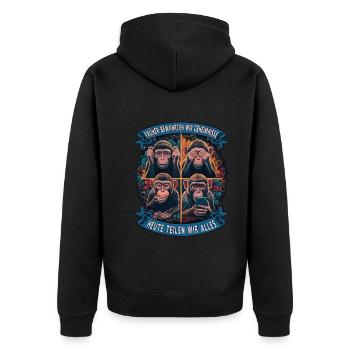 funny way monkey saying cell phone social media - Unisex Premium Organic Zip Hoodie - black - Back - Nico (187cm)