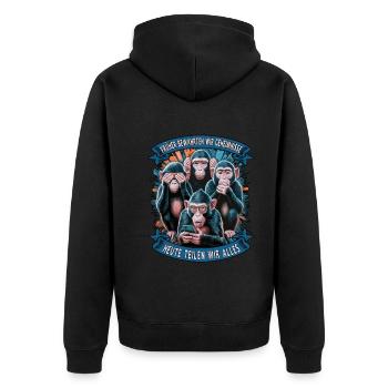 funny way monkey saying cell phone social media - Unisex Premium Organic Zip Hoodie - black - Back - Nico (187cm)