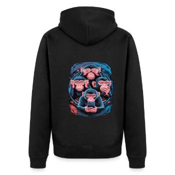 Wise Monkey With Mobile Phone Funny Social Media Design - Unisex Premium Organic Zip Hoodie - black - Back - Nico (187cm)