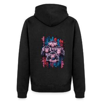 Wise Monkey With Mobile Phone Funny Multi Media Design - Unisex Premium Organic Zip Hoodie - black - Back - Nico (187cm)