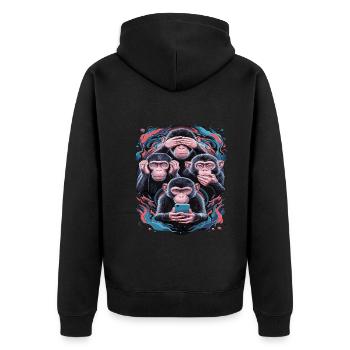 Wise Monkey With Mobile Phone Funny Multi Media Design - Unisex Premium Organic Zip Hoodie - black - Back - Nico (187cm)