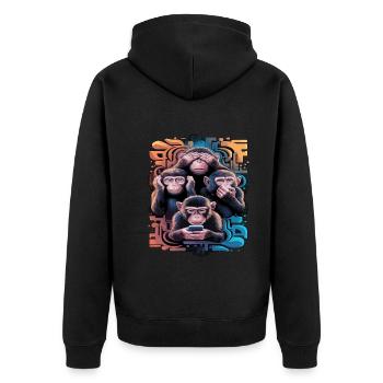 Wise Monkey With Mobile Phone Funny Multi Media Design - Unisex Premium Organic Zip Hoodie - black - Back - Nico (187cm)