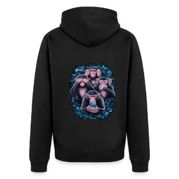 Wise Monkey With Mobile Phone Funny Multi Media Design - Unisex Premium Organic Zip Hoodie - black - Back - Nico (187cm)