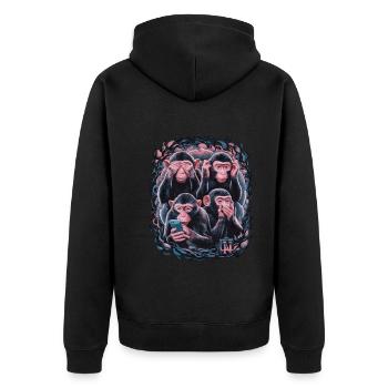 Wise Monkey With Mobile Phone Funny Multi Media Design - Unisex Premium Organic Zip Hoodie - black - Back - Nico (187cm)