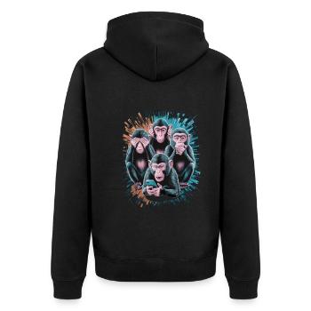 Wise Monkey With Mobile Phone Funny Multi Media Design - Unisex Premium Organic Zip Hoodie - black - Back - Nico (187cm)