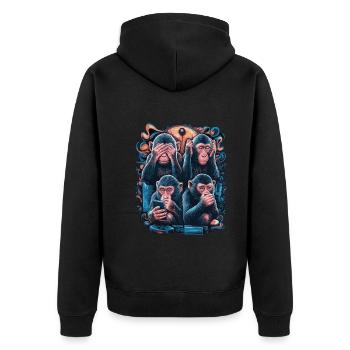 Wise Monkey With Mobile Phone Funny Multi Media Design - Unisex Premium Organic Zip Hoodie - black - Back - Nico (187cm)