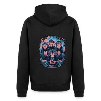 Wise Monkey With Mobile Phone Funny Multi Media Design - Unisex Premium Organic Zip Hoodie - black - Back - Nico (187cm)
