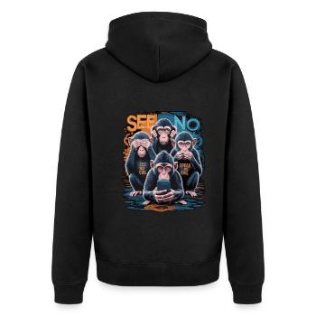 Wise Monkey With Mobile Phone Funny Multi Media Design - Unisex Premium Organic Zip Hoodie - black - Back - Nico (187cm)
