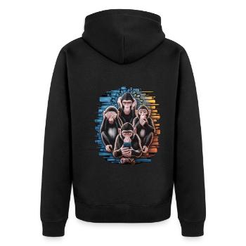 Wise Monkey With Mobile Phone Funny Multi Media Design - Unisex Premium Organic Zip Hoodie - black - Back - Nico (187cm)