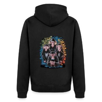 Wise Monkey With Mobile Phone Funny Multi Media Design - Unisex Premium Organic Zip Hoodie - black - Back - Nico (187cm)