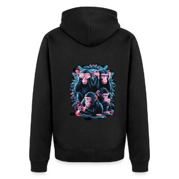 Wise Monkey With Mobile Phone Funny Multi Media Design - Unisex Premium Organic Zip Hoodie - black - Back - Nico (187cm)