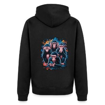 Wise Monkey With Mobile Phone Funny Multi Media Design - Unisex Premium Organic Zip Hoodie - black - Back - Nico (187cm)