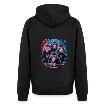 Wise Monkey With Mobile Phone Funny Multi Media Design - Unisex Premium Organic Zip Hoodie - black - Back - Nico (187cm)