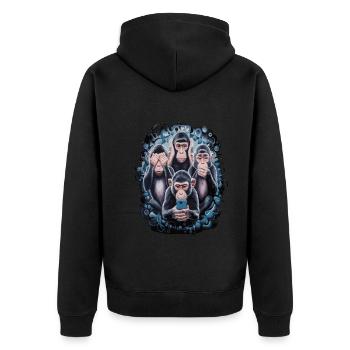 Wise Monkey With Mobile Phone Funny Multi Media Design - Unisex Premium Organic Zip Hoodie - black - Back - Nico (187cm)