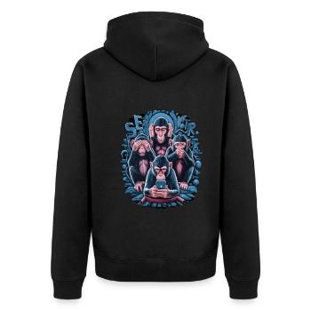 Wise Monkey With Mobile Phone Funny Multi Media Design - Unisex Premium Organic Zip Hoodie - black - Back - Nico (187cm)