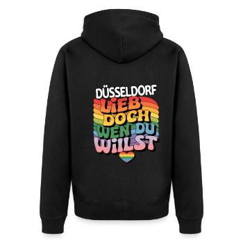 Düsseldorf: Lieb Doch Wen Du Willst - LGBTQ - Unisex Premium Bio Zip Hoodie - Schwarz - Hinten - Nico (187cm)