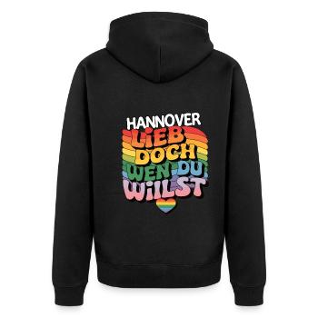 Hannover: Lieb Doch Wen Du Willst - LGBTQ - Unisex Premium Bio Zip Hoodie - Schwarz - Hinten - Nico (187cm)