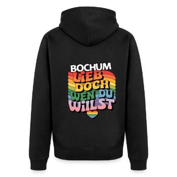 Bochum: Lieb Doch Wen Du Willst - LGBTQ - Unisex Premium Bio Zip Hoodie - Schwarz - Hinten - Nico (187cm)