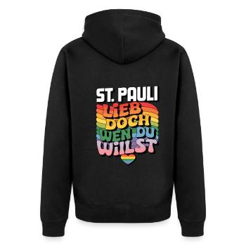 St.Pauli: Lieb Doch Wen Du Willst - LGBTQ - Unisex Premium Bio Zip Hoodie - Schwarz - Hinten - Nico (187cm)