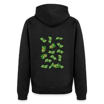 Geld Bargeld - Unisex Premium Bio Zip Hoodie - Schwarz - Hinten - Nico (187cm)