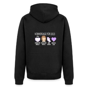 Vorhersage 2023 Werdender Papa Werdende Mama - Unisex Premium Bio Zip Hoodie - Schwarz - Hinten - Nico (187cm)