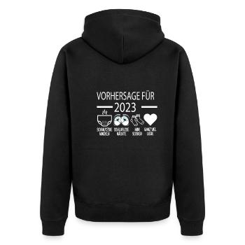 Vorhersage 2023 Werdender Papa Werdende Mama - Unisex Premium Bio Zip Hoodie - Schwarz - Hinten - Nico (187cm)