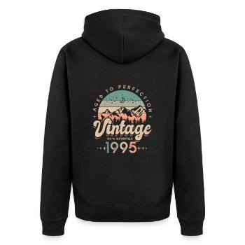 1995 Vintage Anniversary Born in 1995 - Unisex Premium Organic Zip Hoodie - black - Back - Nico (187cm)