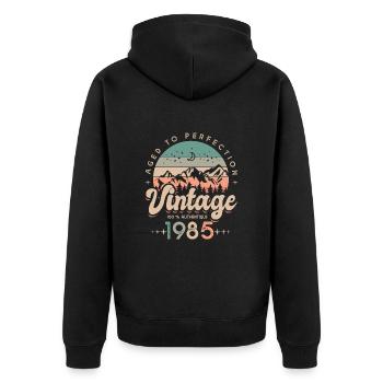 Jahrgang 1985 Geburtstag Jahrgang 1985 - Unisex Premium Bio Zip Hoodie - Schwarz - Hinten - Nico (187cm)