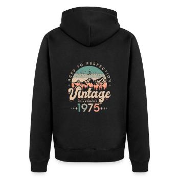 Jahrgang 1975 Geburtstag Jahrgang 1975 - Unisex Premium Bio Zip Hoodie - Schwarz - Hinten - Nico (187cm)