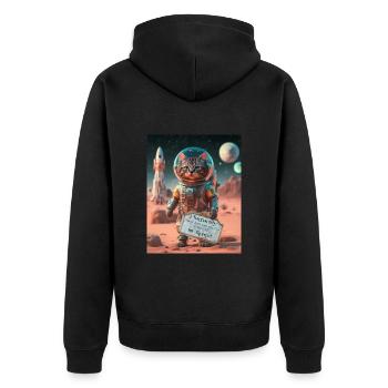 Funny Space Cat design - Unisex Premium Bio Zip Hoodie - Schwarz - Hinten - Nico (187cm)