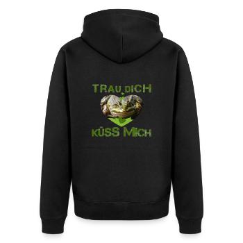 küss mich Frosch verzaubert - Unisex Premium Bio Zip Hoodie - Schwarz - Hinten - Nico (187cm)