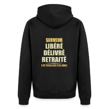 Serveur célèbre sa retraite avec humour cadeau - Veste à capuche bio Premium Unisexe - noir - Dos - Nico (187cm)