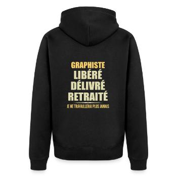 Graphiste célèbre sa retraite avec humour cadeau - Veste à capuche bio Premium Unisexe - noir - Dos - Nico (187cm)