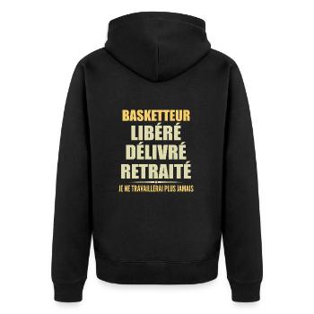 Basketballspieler feiert Ruhestand mit humorvollem Geschenk - Unisex Premium Bio Zip Hoodie - Schwarz - Hinten - Nico (187cm)