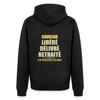 Runner celebrates retirement with humor gift - Unisex Premium Organic Zip Hoodie - black - Back - Nico (187cm)
