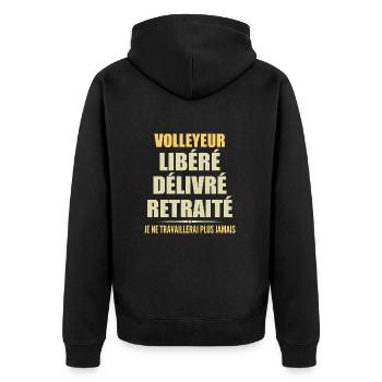 Volleyball player celebrates his retirement with humor - Unisex Premium Organic Zip Hoodie - black - Back - Nico (187cm)